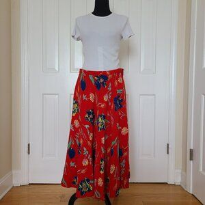 Vintage UMI Collection by Anne Crimmins Silk Skirt Red Floral Size 14 Hong Kong